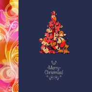 Square christmas greeting card with bright tree N2