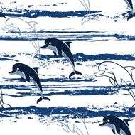 Seamless pattern with cartoon dolphins