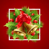 Christmas decoration with evergreen trees holly and bells Vector illustration N2