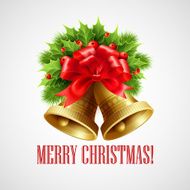Christmas decoration with evergreen trees holly and bells Vector illustration N3
