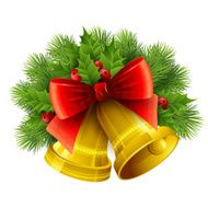 Christmas decoration with evergreen trees holly and bells Vector illustration N4