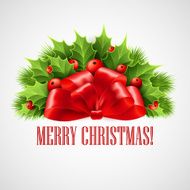 Christmas ribbon bow decoration with holly Vector illustration