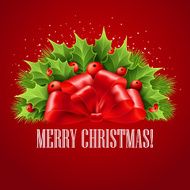 Christmas ribbon bow decoration with holly Vector illustration N2