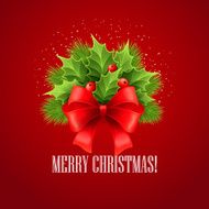 Christmas ribbon bow decoration with holly Vector illustration N3