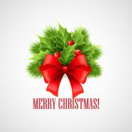 Christmas ribbon bow decoration with holly Vector illustration N4