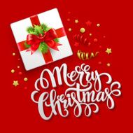 Merry Christmas greeting card gift box Vector illustration