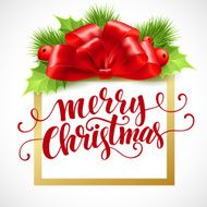Merry Christmas lettering card with holly Vector illustration N2