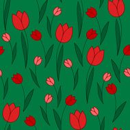 red tulips on a green background N2