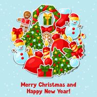 Merry Christmas and Happy New Year sticker invitation card N2