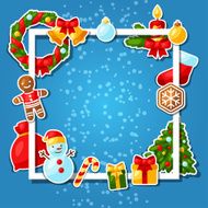 Merry Christmas and Happy New Year sticker template for invitation