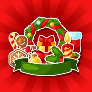 Merry Christmas and Happy New Year sticker template for invitation N4