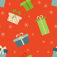 Pattern with colorful gift boxes on beige background Vector illustration