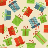 Pattern with colorful gift boxes on beige background Vector illustration N2