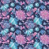 Vector Seamless Texture with Peony and Lily Flowers
