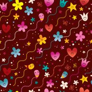 hearts flowers and stars cute characters seamless pattern