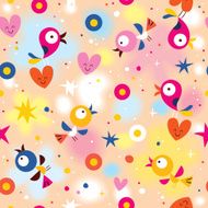 hearts birds flowers seamless pattern