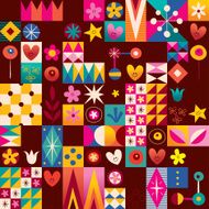 hearts stars and flowers retro art pattern