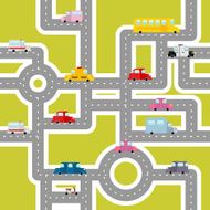 Road and transport seamless pattern Cartoon map of cars N2