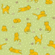 Cute Playng Cats Seamless Pattern Pets Background Vector Illustration