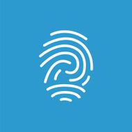 fingerprint outline icon isolated white on the blue background