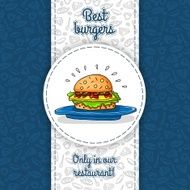 Vector work for flyers Big hamburger with cheese Seamless pattern