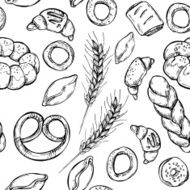 Hand drawn vintage vector seamless pattern - Bakery shop