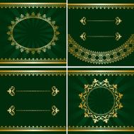 set of vintage golden frames on green backgrounds - vector