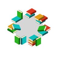 Set of stacks colored books in circle N2
