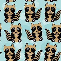Raccoon Seamless pattern with funny cute animal on blue background