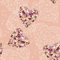Pink Seamless Pattern with Crystal Hearts