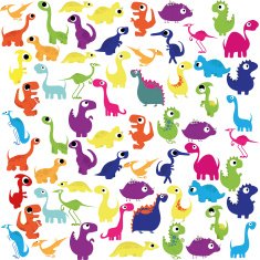 Vector Cartoon Cute And Colorful Group Of Dinosaurs