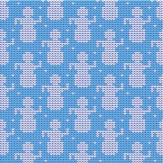 Blue and white knitted snowmen background