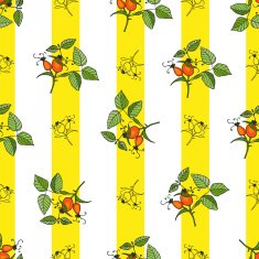 Plant rosehip seamless pattern with yellow stripes