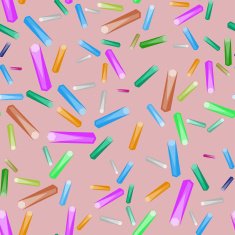 Geometric abstract colorful seamless pattern with pink backgroun