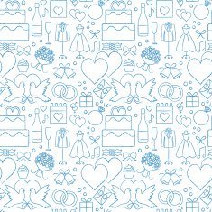 Artistic hand drawn wedding related vector seamless pattern background