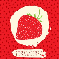 Strawberry hand drawn sketched fruit with leaf on red background N2