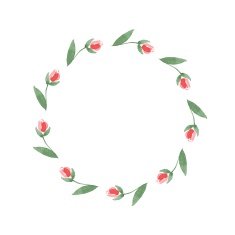 Branch of Roses Watercolor floral round frame 03