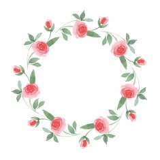 Branch of Roses Watercolor floral round frame 01