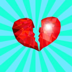 Symbol of broken heart like diamond in blue background