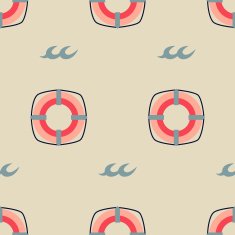 Vector lifebuoy and waves marine seamless pattern illustration