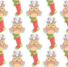 Christmas seamless background with owls N2