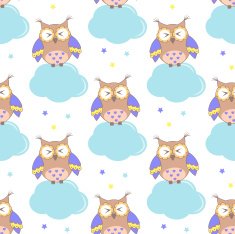 Seamless pattern with clouds and owls on a white background N2