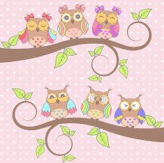 Beautiful card with owls in love on branch