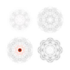 Set of Round vector shapes technical constructions with connected lines N2