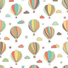 Seamless pattern with hot air balloons stars and clouds N2