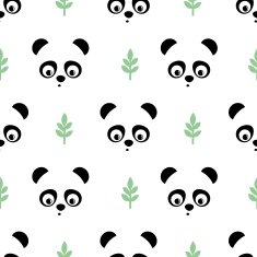 Panda seamless pattern with green twigs