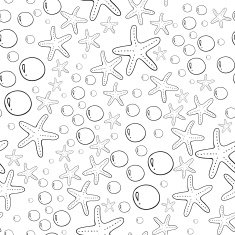 Ocean Alga Seastar and Bubbles Isolated on White Vector Pattern