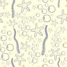 Ocean Alga Seastar and Bubbles Vector Pattern