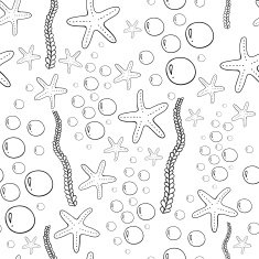 Ocean Alga Seastar and Bubbles Isolated on White Vector Pattern N2