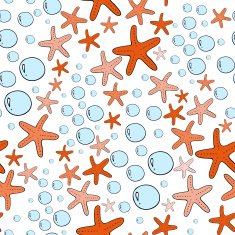 Ocean Alga Seastar and Bubbles Isolated on White Vector Pattern N3
